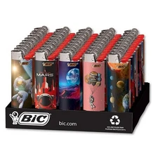 Bic Space Pocket Size Regular Disposable Lighters 50 Count Tray 8 Mix Designs