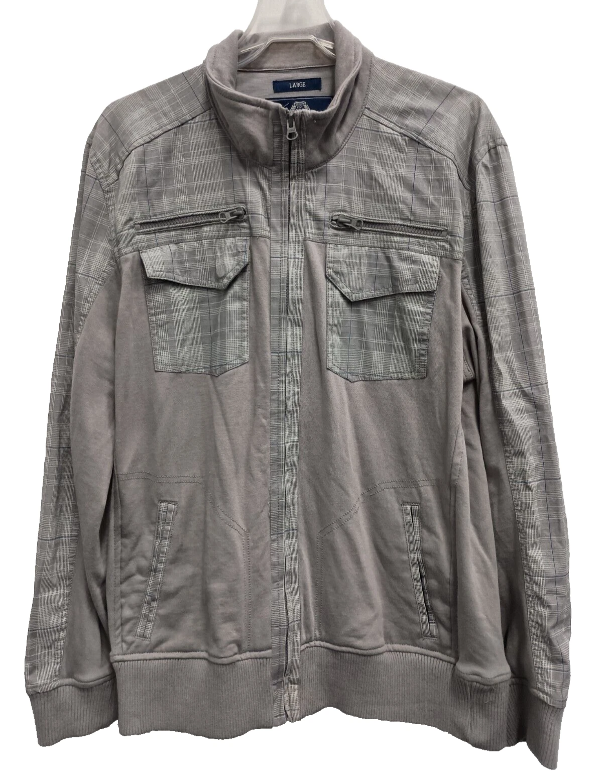 American Rag Utility Jacket Mens size Large Gray Checkered Softshell Y2K Grunge