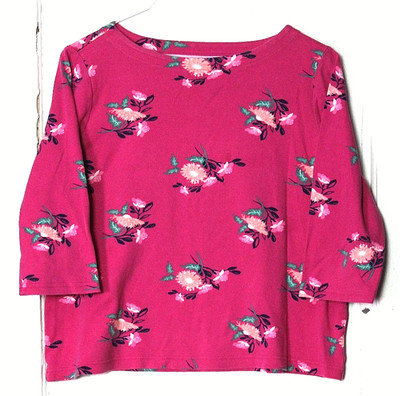 CROFT & BARROW TEE SHIRT ladies size XL bright pink floral print 3/4 sleeve