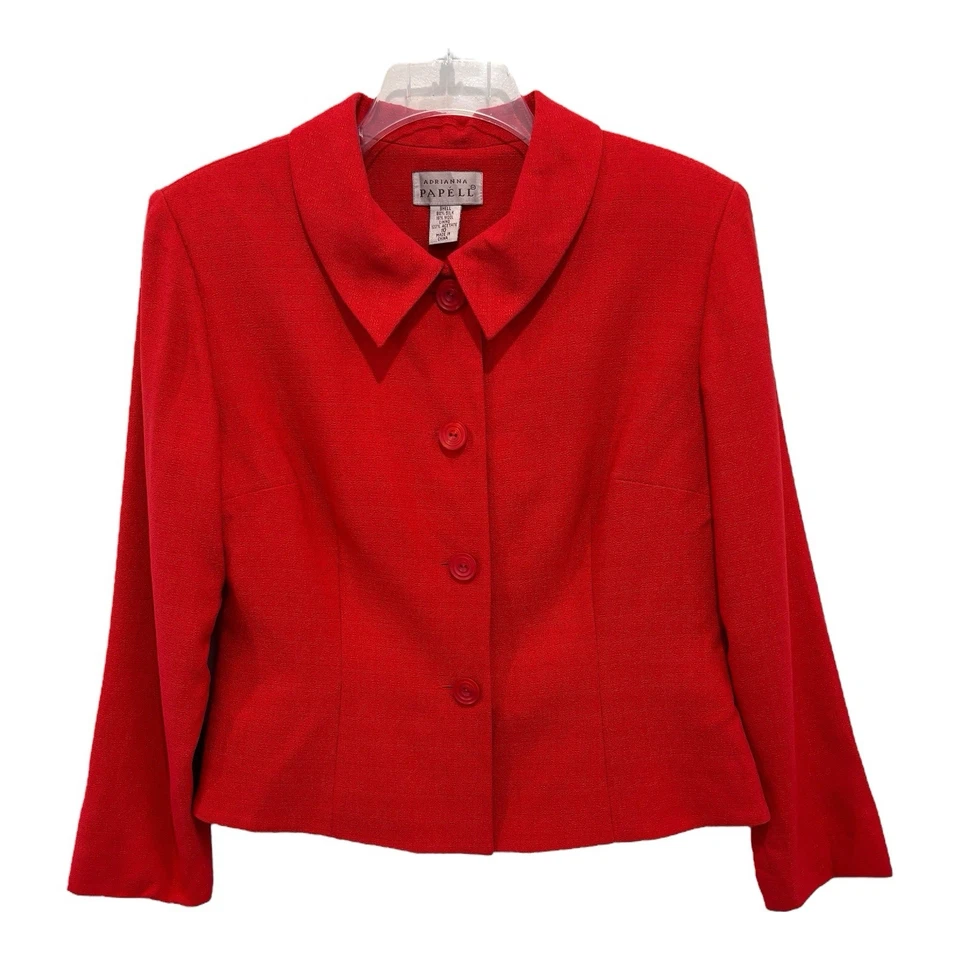 Adrianna Papell Falda Traje Chaqueta Conjunto Mujer 10 Rojo Seda Mezcla Lana Forrado Carrera Foto 3 de 4