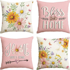 Spring Little Daisy Throw Pillow Covers, 18 X 18 Inch Bless Our Home Sweet Home