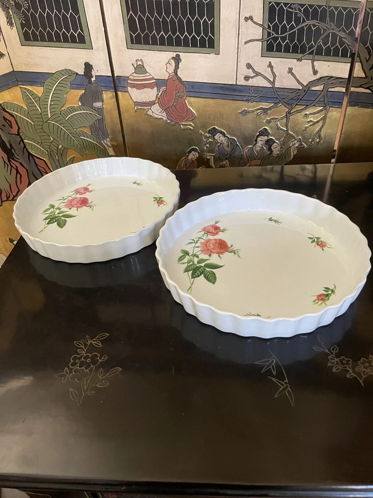 Christineholm Rose Patterned Porcelain 2 Quiche Torte Pie Dish 9.5"