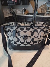 COACH Signature C Jacquard Tote Black Gray Baby Diaper Bag