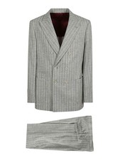BRUNELLO CUCINELLI MEN'S GRAY PINSTRIPE DOUBLE-BREASTED SUIT MSRP 7250
