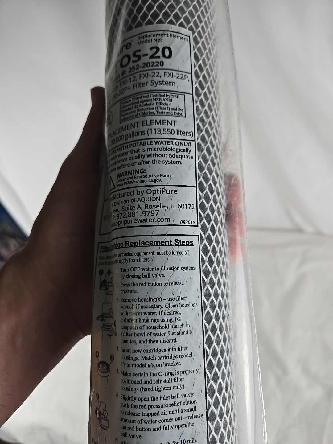 Optipure Opti Pure 25220220 Water Filter Replacement Cartridge CTOS20 FXI-22