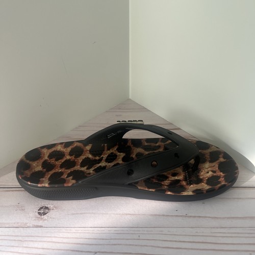 Crocs Comfort Flip Flop Black with Leopard 207872 Animal Remix M/9 W/11 NWOT - Picture 8 of 10