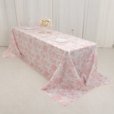 90" x 156" Pink French Toile Pattern Polyester Rectangular Tablecloth