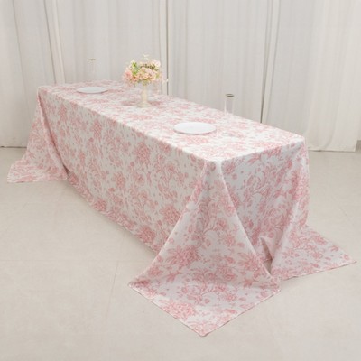 90'' x 156'' Pink French Toile Pattern Polyester Rectangular Tablecloth