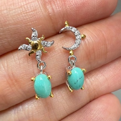 925 Sterling Silber Ohrringe 6x4mm Natur Türkis Zirkon Sonne&Mond Tropfen Geschenk