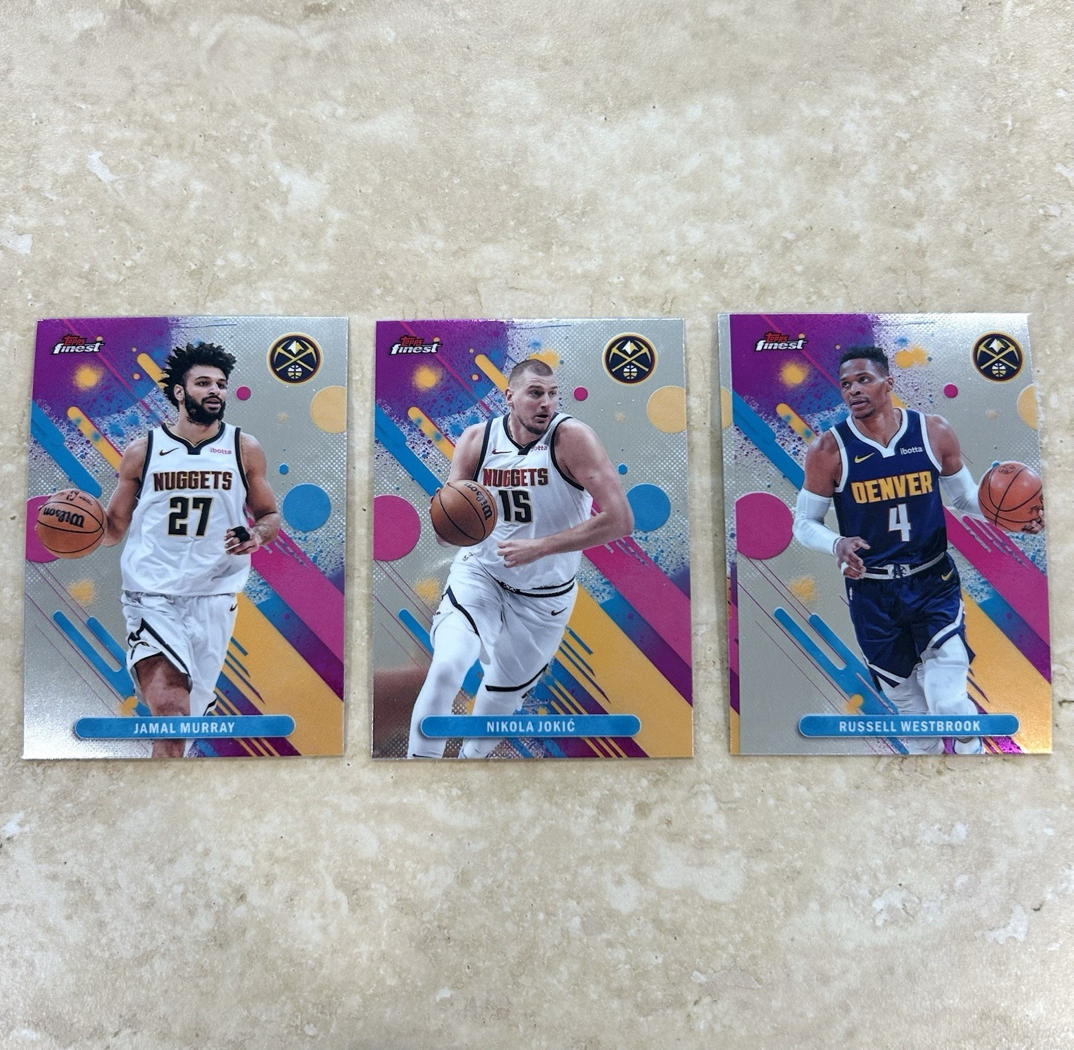 Denver Nuggets Topps Finest Nikola Jokic Jamal Murray Russell Westbrook 3 Cards