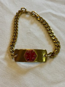 Vintage Gold Toned Medical Alert Bracelet Drug Allergies Engraved On Back