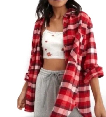 Aerie Anytime Fave Oversized  Red Flannel Shirt, Size Medium, MSRP $50 - NWT