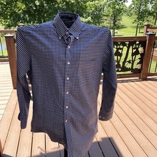 Kirkland Signature Mens Black White Check Long Sleeve Button Up Dress Shirt MED