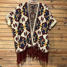 Cowgirl Legend Women  s Knit Cardigan Kimono Fringe Aztec Western Size S/M