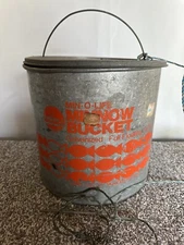Vintage Frabill Min-o-life Galvanized Minnow Bucket  Good Graphics w/Stringer