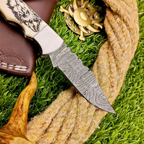 BEAUTIFUL CUSTOM Handmade Damascus Pocket Knife – Folding Knife, W/Sheath-49 - Picture 5 of 12
