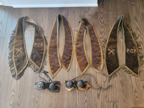 Vintage Antique Masonic Oddfellow Lodge Initiation Hoodwink Goggles & Sash 1890s