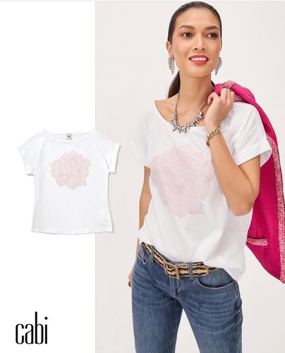 Cabi New NWT Wallflower Tee #6632 White w pink flower XS - XL Was $74 - Picture 2 of 2