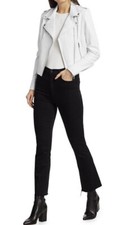 Lamarque Leather Jacket Moto White Donna Crop Belted Zippers Size Xs