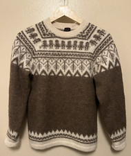 Suéter de Lana de Alpaca Marrón Peruano Isla Justa Zorba Cuello Redondo Pullover Para Mujer XS