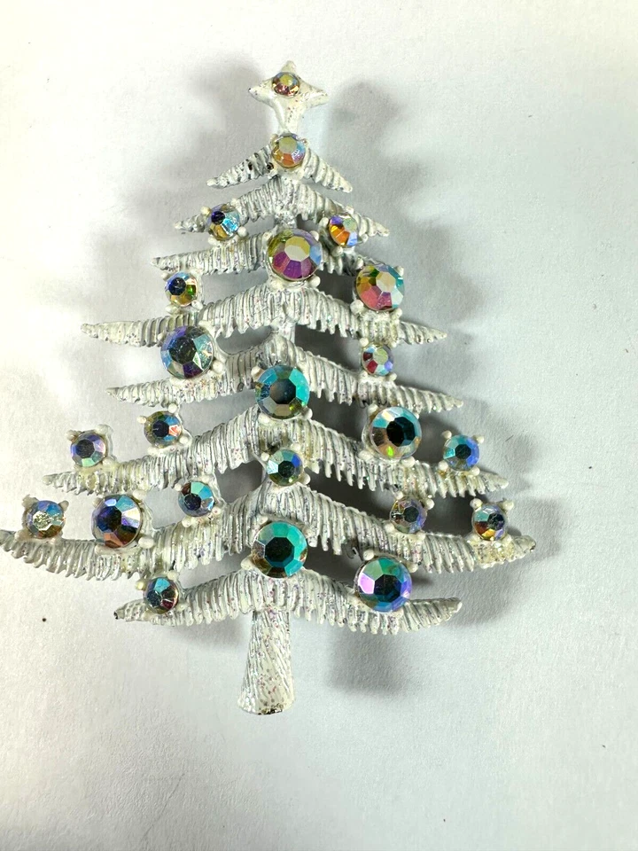 Винтажная брошь Hollycraft рождественская елка белый AB со стразами серебристый - Изображение 2 из 4