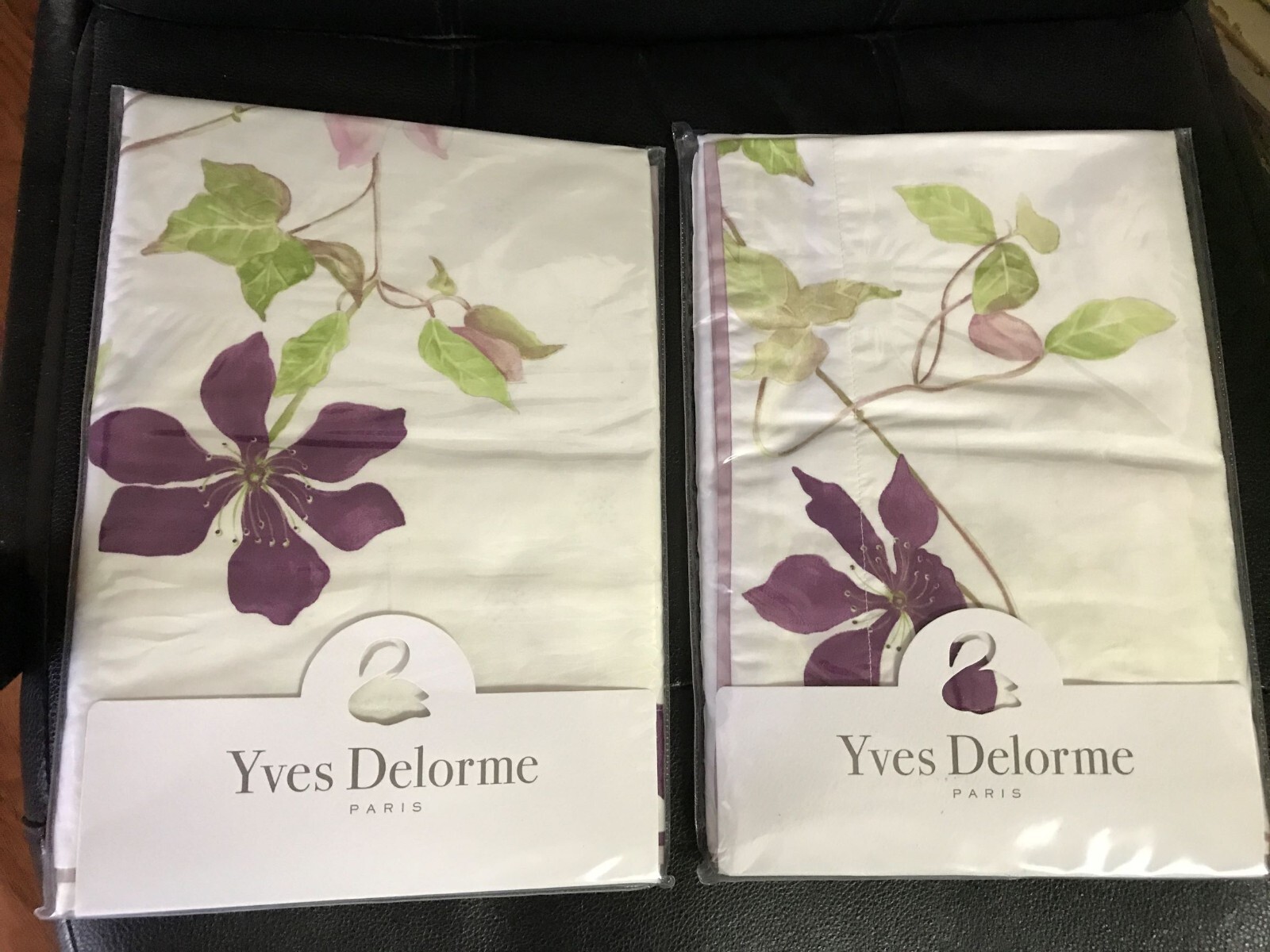 New Yves Delorme Clematis Queen Quilted Coverlet Bedspread White Purple