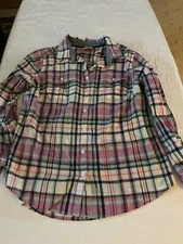 St John’s Bay Button down plaid shirt Women's size PM plain/button cuff  NWT