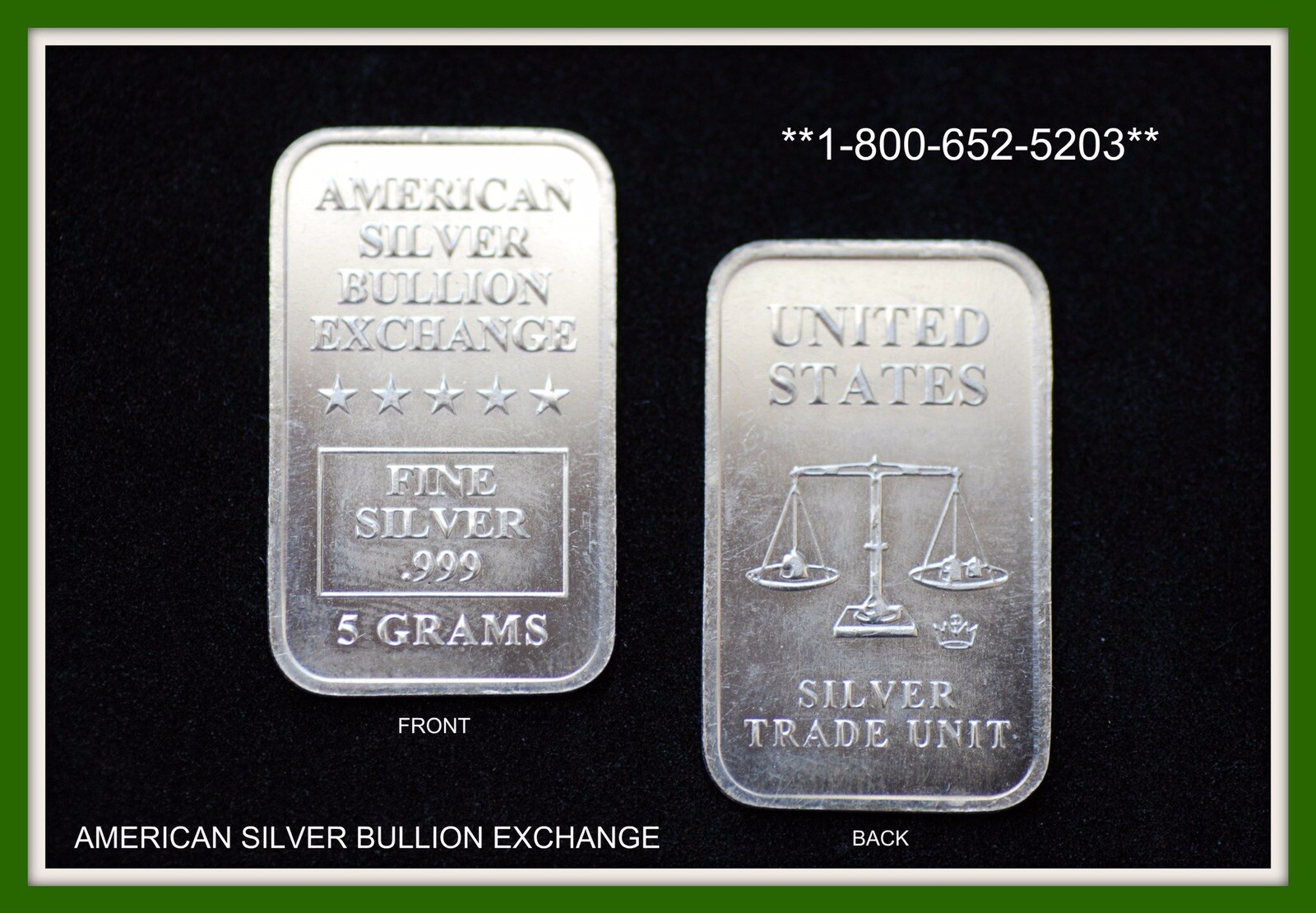 5 GRAM SILVER BAR .999 FINE SOLID SILVER “VERY RARE AMERICAN BULLION