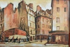 Quadro Antico Vista Di La Strada St Jacques 5e Parigi Art Deco CESAR Bron