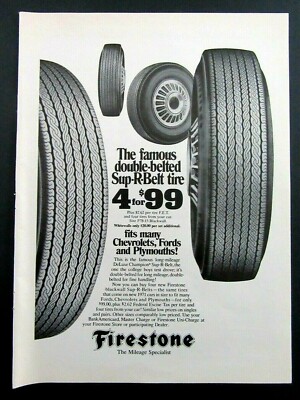 1971 FIRESTONE Sup-R-Belt Tire 4 for $99 Magazine Ad - The Mileage Specialist