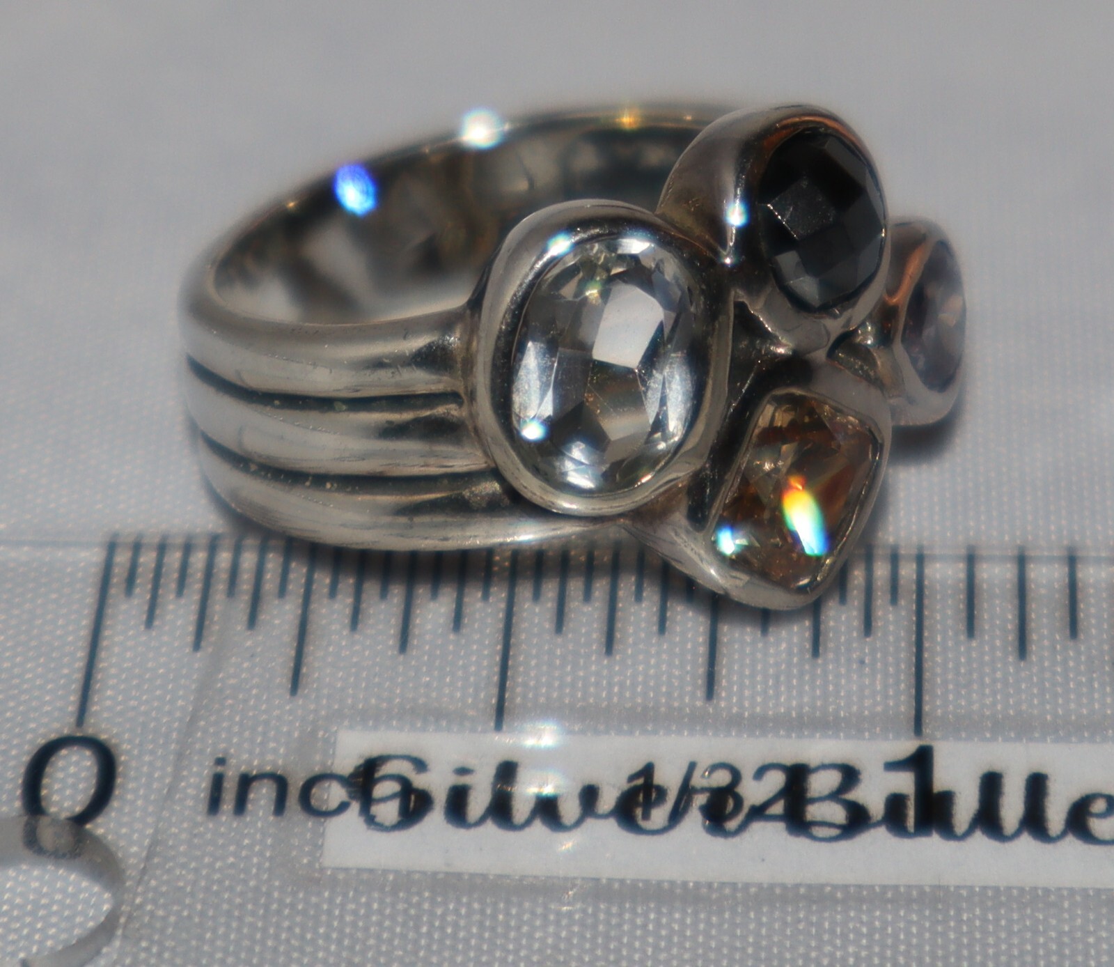 Silpada Sterling Silver Hematite, Quartz & CZ "Wine Flight" Ring R2206