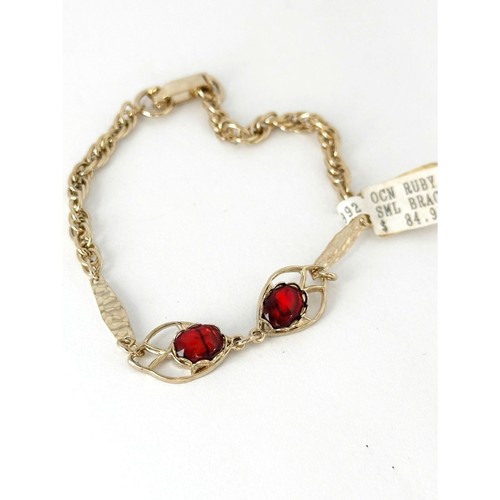 Vintage Deadstock Armband goldfarben mit roten Glas Cabochons - Bild 2 von 5
