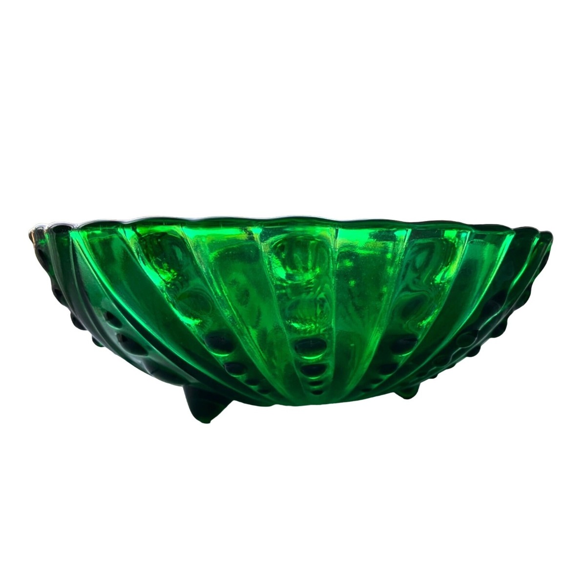 Christmas Spring GREEN CLEAR GLASS Vtg Footed Serving BOWL Unknown