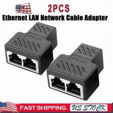 2pc RJ45 Splitter Adapter 1 to 2 Ways CAT 7 6 5 LAN Ethernet Cable Connector NEW