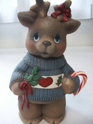 Girl Reindeer with Holly; - Ready to Paint, Ceramic Bisque
