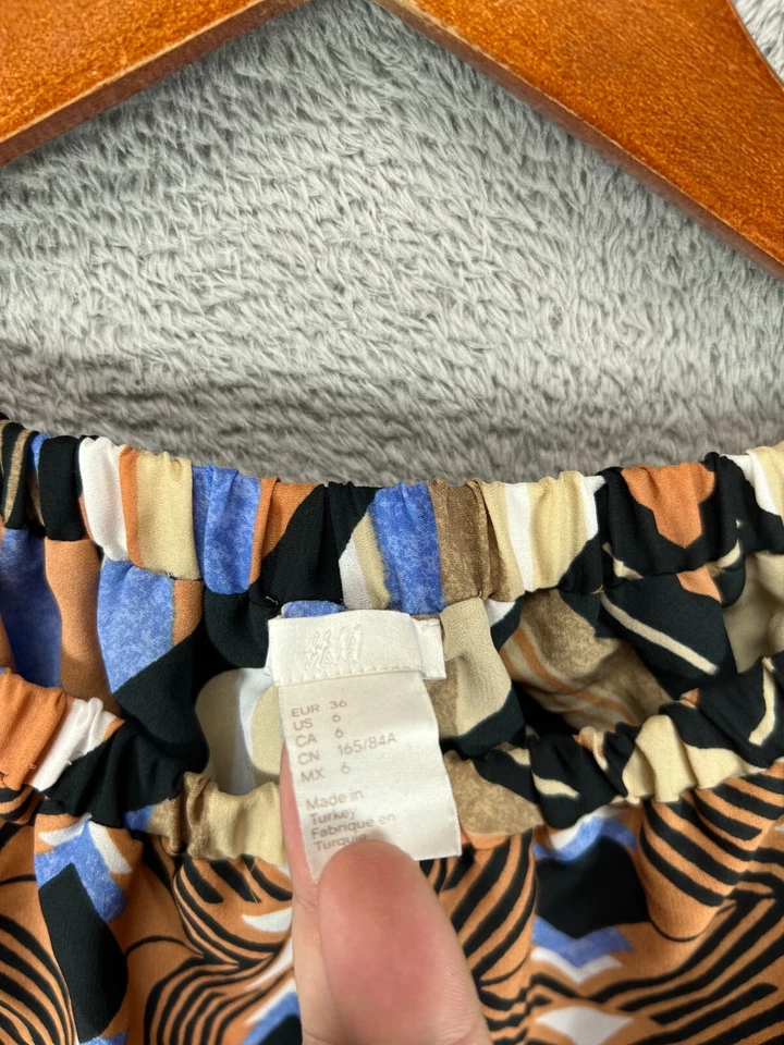 H&M Womens 6 Crop Tops Off Shoulder Brown Geometric Shirt Chiffon Long Sleeve - Image 4 of 4