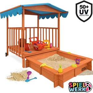 SPIELWERK Sandkasten mit Dach Spielveranda Holz XL Kinder Spielhaus Sandbox UV50