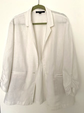 Andrew Marc New York "M" White Linen Blend 1 Button Cinch Sleeve Blazer