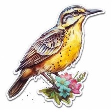North Dakota Western Meadowlark bird Wild Prairie Rose flower Vinyl Decal Stick