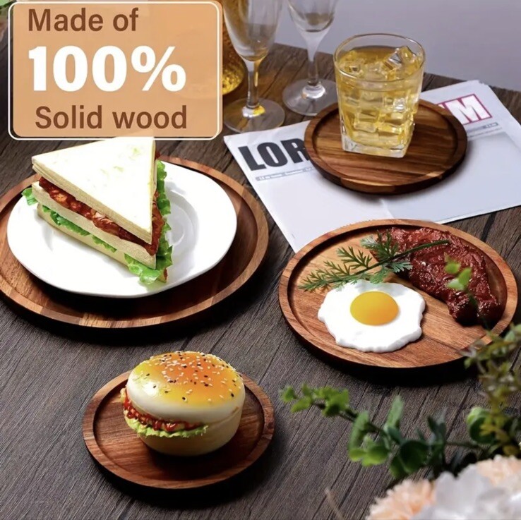 2 Pcs of 10 Inch Wood Dinner Plates for Eating, Wooden Round Shape | eBay