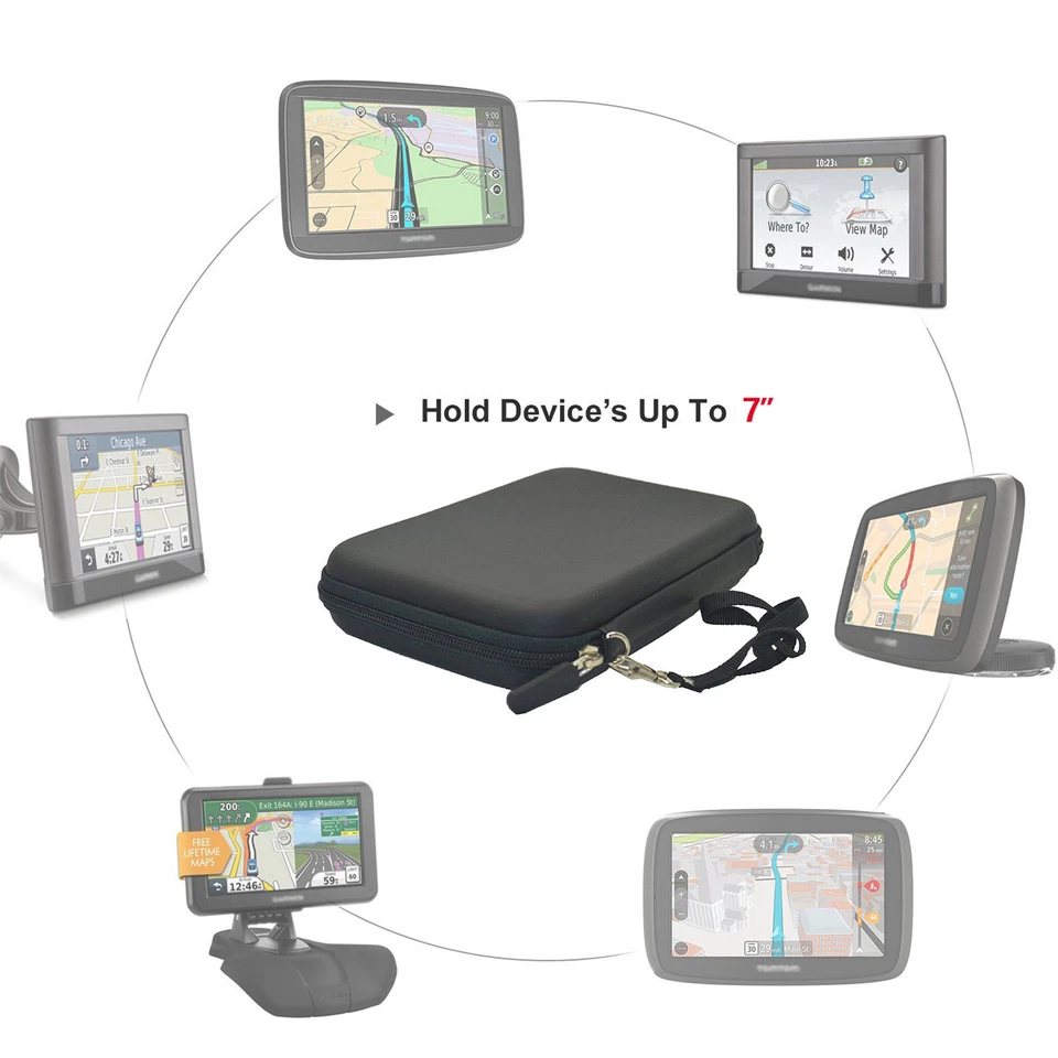 7 Inch Hard Shell Carry Bag Zipper Pouch Case For Garmin Nuvi TomTom Sat Nav GPS - Image 4 of 4