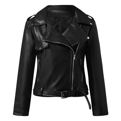 Neu Damen Kunstleder Reißverschluss formeller Mantel Damen Biker Jacke schmal Übergröße*/ - Bild 5 von 25