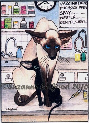 SIAMESISCHE ORIENTALISCHE KATZE KÄTZCHEN TIERARZT ACEO DRUCK AUS ORIG GEMÄLDE VON SUZANNE LE GUT
