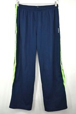 Reebok Boys Navy Blue Elastic Drawstring Waist Neon Green Stripe Sweatpants L
