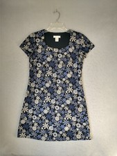 Express Womens Dress XS Blue Floral Short Sleeve Scoop Neck Lined Pullover
