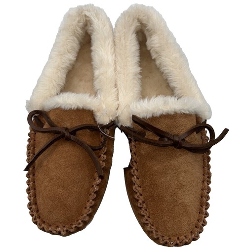 J.Crew Moccasin Slippers Men 10 Navy Blue Suede Faux Fur  display picture 1