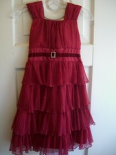 Girls' Jona Michelle Red Glitter Accents Sleeveless Fancy Layered Dress/Size 10