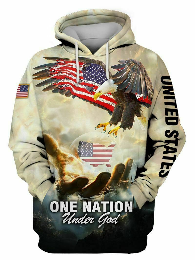 NEW Eagle American Flag One Nation Under God 3D Hoodie US Size Best Price - Main Image