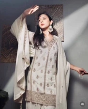 Pure Faux Georgette White Color Palazzo Suit With Dupatta For Indian Party Wear