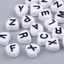 50 Heart Letter Beads Alphabet Acrylic Assorted Lot BULK Wholesale White Black
